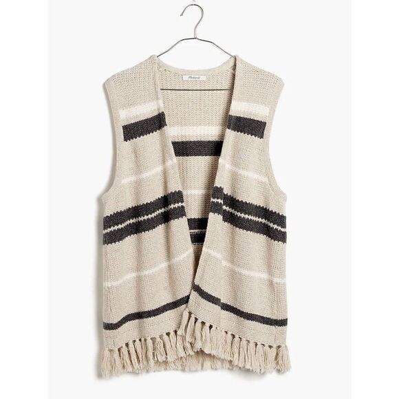 Madewell Coastward Fringe Vest Beige Striped Open Women’s Size S/M Knit Sweater‎ - Picture 1 of 9